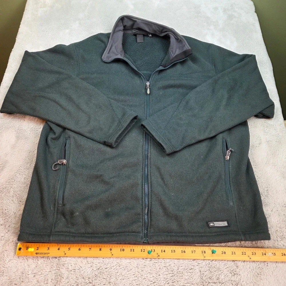 REI Polartec Fleece Jacket Mens XL Full Zip Ribbed Texture Hiking Green Outdoor